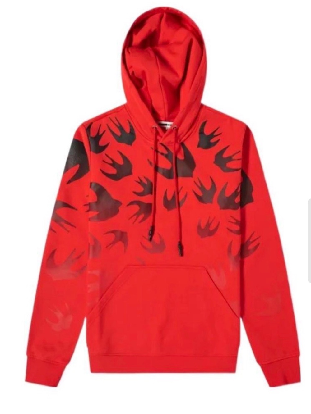 McQ by Alexander McQueen Red Hoodie with Black Swallow Print